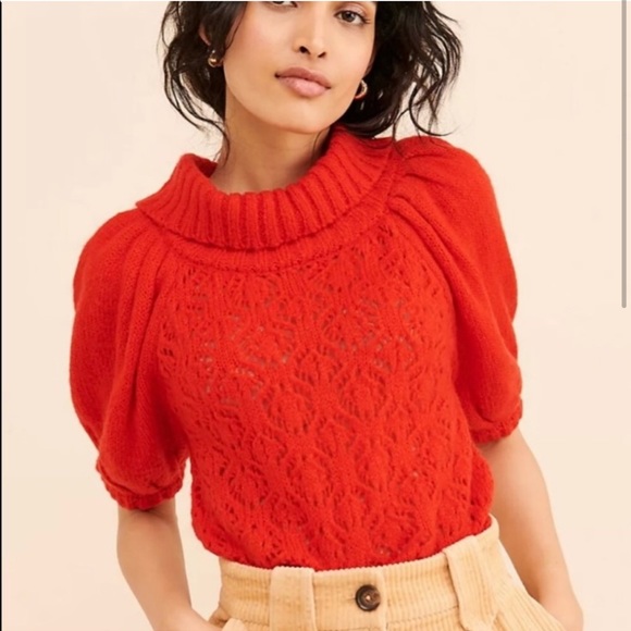 NWOT For Love and Lemons Francois Puff Sleeve Sweater Cardigan L - Picture 3 of 8